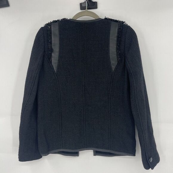 Joie Jacket Women's Small Black Collarless Pockets Long Sleeve Leather - Picture 6 of 9